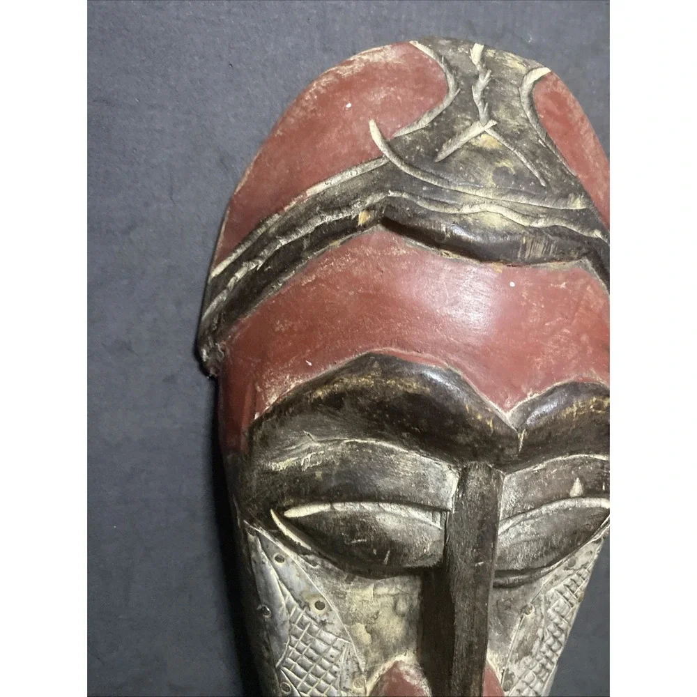 African Tribal Mask Ghana Hand Carved Wood Wall Hanging Folk Art 12